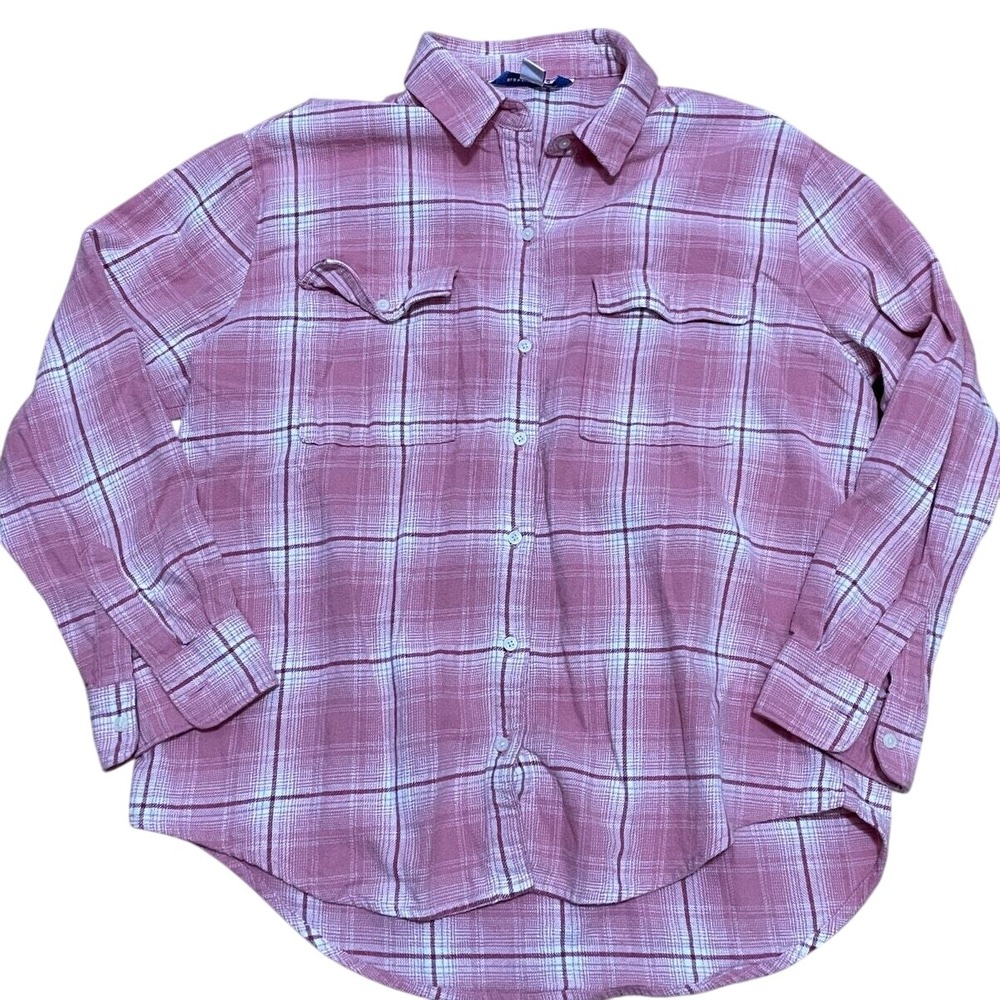 Old Navy‎ The Boyfriend Shirt Womens Pink Plaid Long Sleeve Button Up Medium